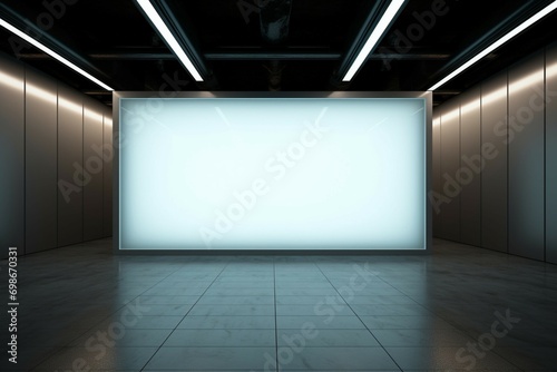 Modern exhibition Glowing blank wall enhances the large showroom ambiance
