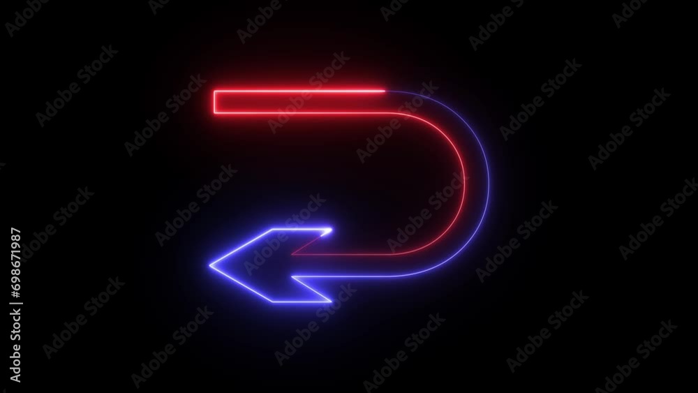 Glowing neon back turn arrow illustration sign. Vector illustration Glowing neon back turn arrow illustration sign. Vector illustration