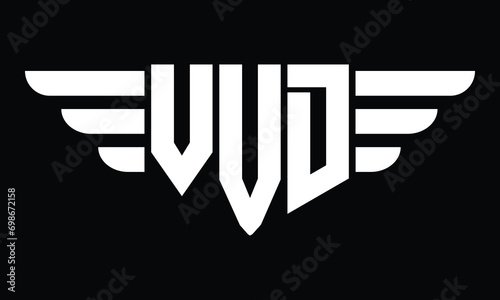 VVD three letter logo, creative wings shape logo design vector template. letter mark, word mark, monogram symbol on black & white. photo