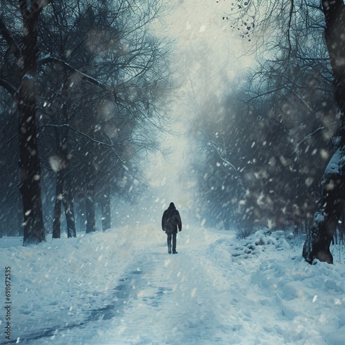 A person walking in the snow © Bipul