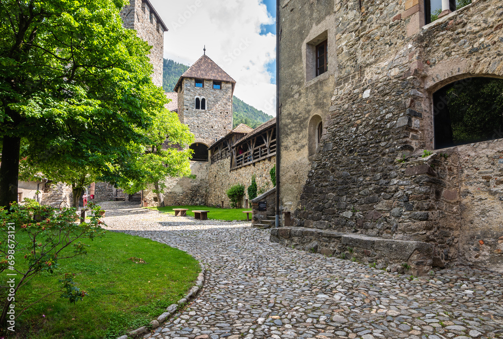 Dorf Tirol, Trentino Alto Adige, Italy, June 14, 2023: the inner courtyard of the Tyrol Castle