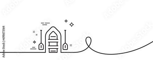 Boat line icon. Continuous one line with curl. Inflatable vessel sign. Fishing paddle symbol. Boat single outline ribbon. Loop curve pattern. Vector