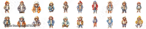 watercolor Monkey wearing clothes playful funny white background isolated. vector abstract illustration