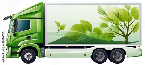 Isolated green truck powered by clean carbon neutral energy.