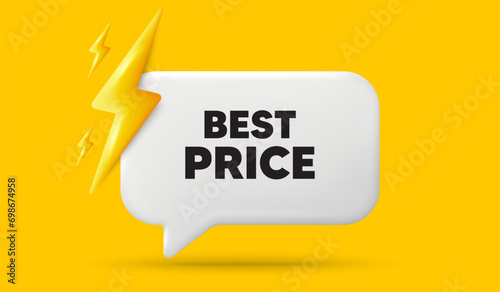 Best Price tag. 3d speech bubble banner with power energy. Special offer Sale sign. Advertising Discounts symbol. Best price chat speech message. 3d offer talk box. Vector