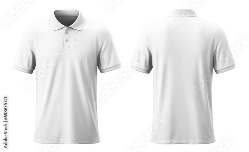 Front and back white polo shirt mockup, cut out