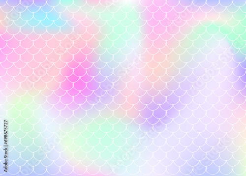 Holographic scale background with gradient mermaid.