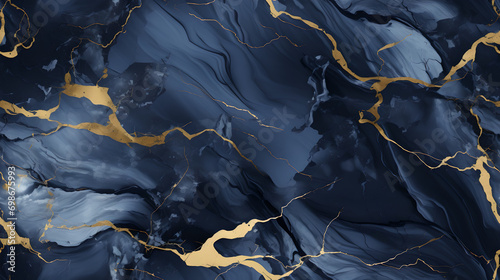 Luxurious navy blue and gold marble seamless texture. Background, wallpaper, ceramic, counter, splash, swirl. Generative AI