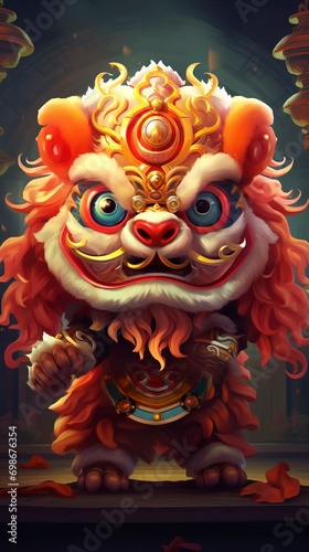 A lively and energetic IP character of dragon and lion dance, full of vitality and radiating a joyful and cheerful atmosphere. - generative ai