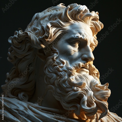 Ancient Greek Statue of a Man with Long Hair and Beard