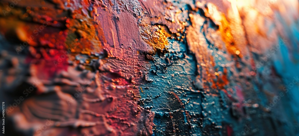 Painted Artwork with Vibrant Colors and Textured Surface