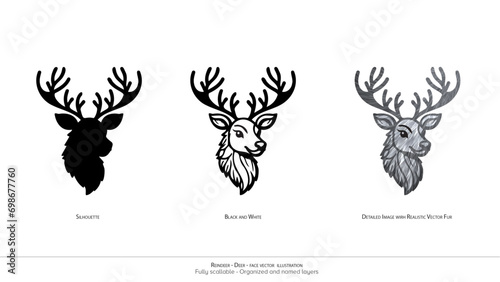 Reindeer - Deer Face Vector Illustration. White background. Cute animal's face. Reindeer illustrations. Animation ready and organized layers