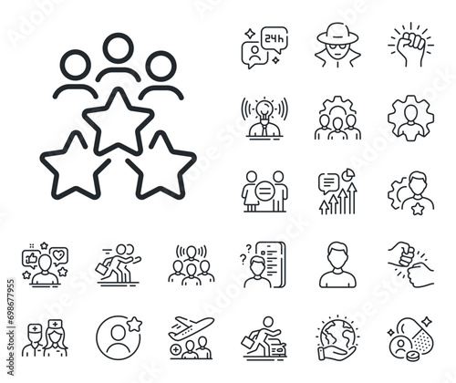 Employee nomination sign. Specialist, doctor and job competition outline icons. Business meeting line icon. Teamwork rating symbol. Business meeting line sign. Vector