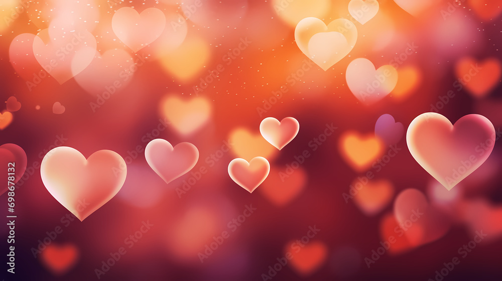Background for Valentine's Day card with many hearts and blurry lights, Valentine's Day background