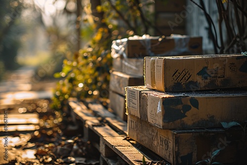 Boxes stacked on a wooden pallet photo