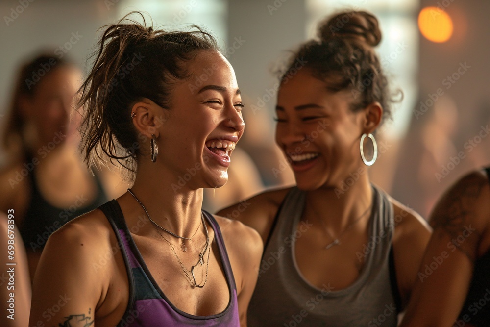 Two women laughing and smiling at the camera. Two women laughing and smiling at the camera.