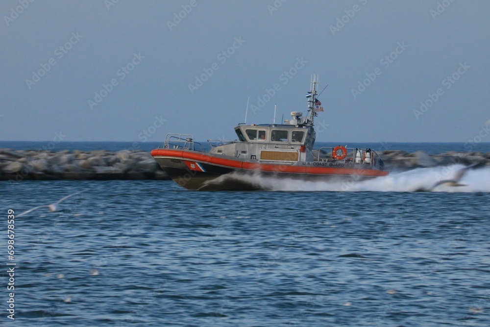 US Coast Guard fast response patrol boat in pursuit 