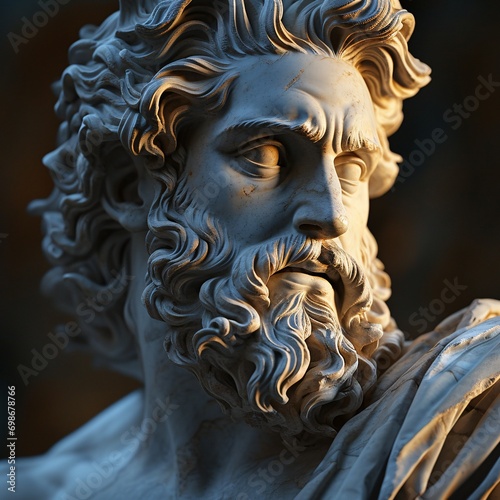 A statue of a man with a beard and long hair