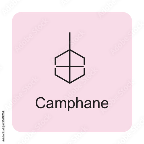 Camphane skeletal structure diagram.Monoterpene ketone compound molecule scientific illustration on pink background. photo