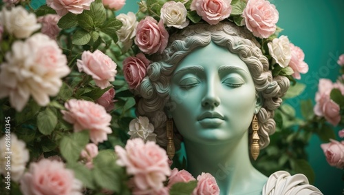statue of a Greek goddess with flowers in her hair. photo