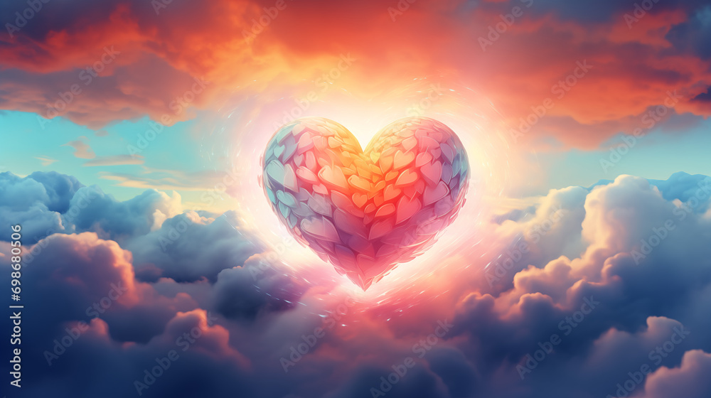 heart shaped clouds, beautiful colorful heart in the clouds as valentine day background, Ai generated image heart shaped clouds, beautiful colorful heart in the clouds as valentine day background, Ai generated image