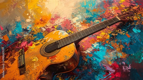 A guitar with a colorful background