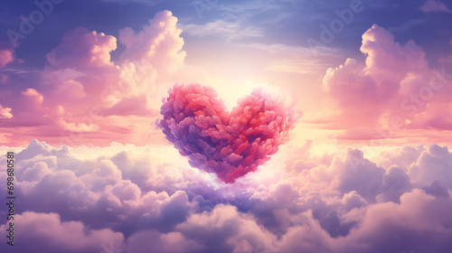 heart shaped clouds, beautiful colorful heart in the clouds as valentine day background, Ai generated image