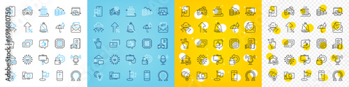 Vector icons set of Fraud, Increasing percent and Idea gear line icons pack for web with Waterproof umbrella, Radiator, Milestone outline icon. Swipe up, Selfie stick, Cpu processor pictogram. Vector