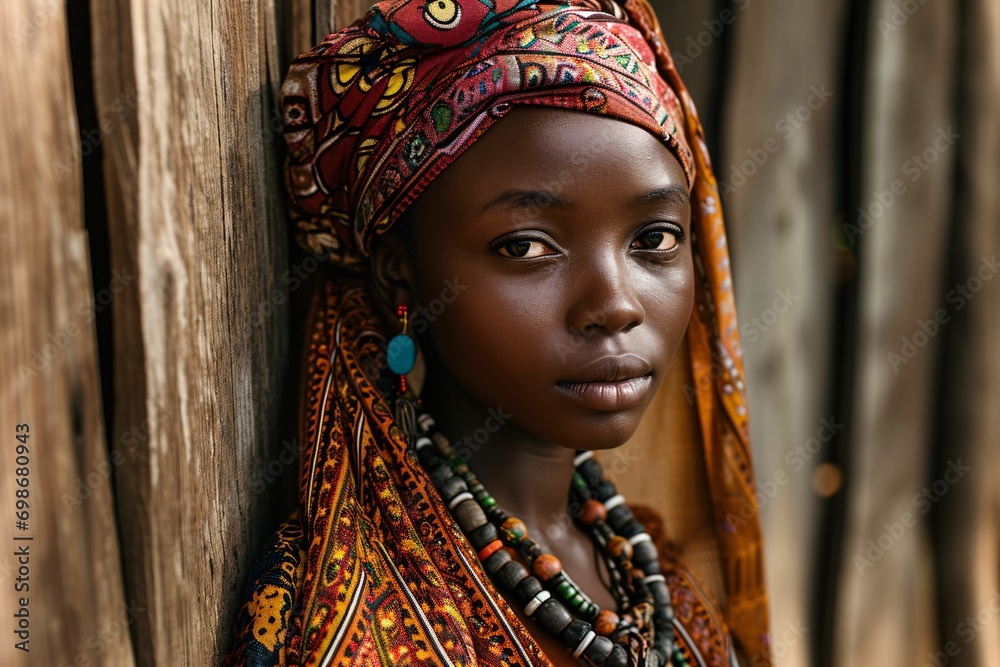 African Woman with Necklace and Head Scarf