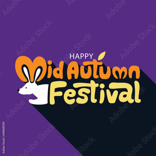 Happy mid Autumn festival vector lettering illustration with rabbit icon. Vector illustration for banner, poster, flyer, invitation, discount, sale. Mid-autumn festival.
