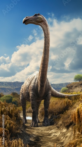  vertical brontosaurus dinosaurs in their natural habitat BC. concept history, planet, animals, dinosaurs, mammals