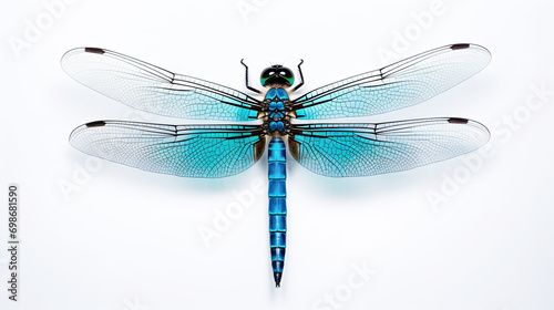 Top view Blue Dragonfly. Isolated on white background