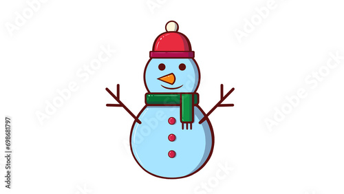 snowman with a scarf, Cute cartoon snowman on white background isolated, snowman with hat