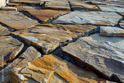 Rough Sandstone Terrace: Irregularly Laid Slabs with Antique Cobblestone Texture