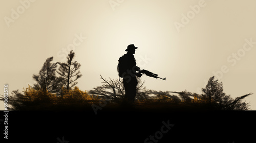 Hunting Man Silhouette In Jungle On Isolated Background, Hunter, Generative Ai