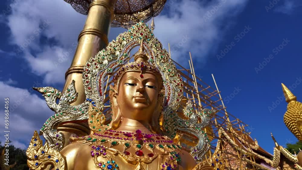 Amazing slow motion of a Buddhist guardian statue.	