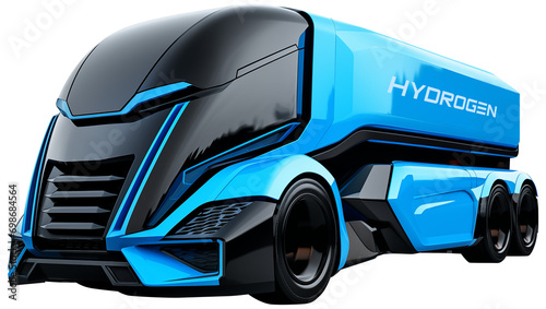 Isolated futuristic hydrogen fuel cell truck	