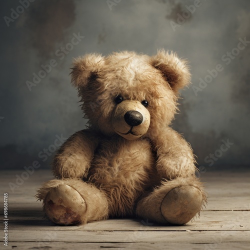 An isolated teddy bear in a playful pose, radiating a sense of childlike wonder and innocence. © Teddy Bear