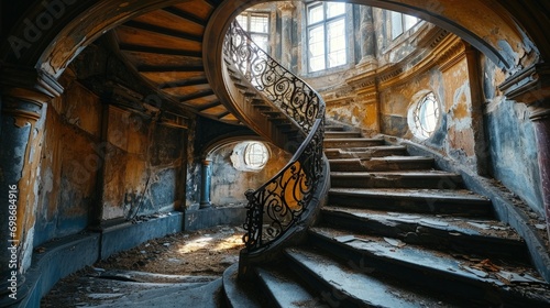 A Beautiful Spiral Staircase in an Abandoned Building