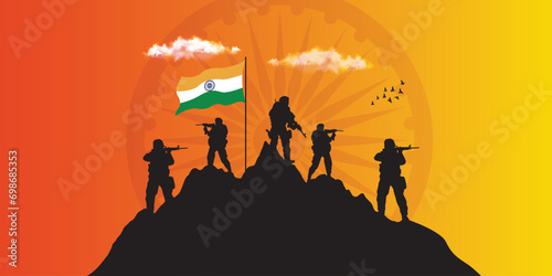 Vector illustration of Indian Army Day, celebrating the victory of the Indian Army on Republic Day Independence Day. Amar Jawan Jyoti. Kargil Victory Day. Indian Army Martyrs Day editable design