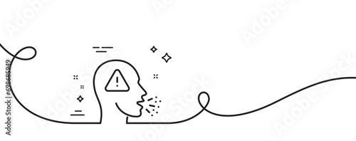 Cough line icon. Continuous one line with curl. Coronavirus symptom sign. Flu, sneeze or pneumonie symbol. Cough single outline ribbon. Loop curve pattern. Vector