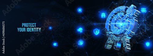 Fototapeta Naklejka Na Ścianę i Meble -  Cyber security data protection business technology privacy concept. Protect your identity on the virtual display. 3d illustration