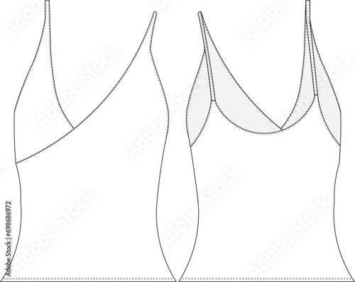 фотографія asymmetrical sleeveless shoulder straps v neck blouse template technical drawing