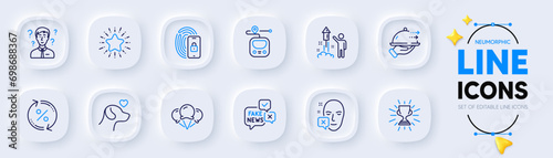 Food delivery, Loan percent and Pets care line icons for web app. Pack of Support consultant, Lock, Metro pictogram icons. Fake news, Star, Face declined signs. Fireworks, Trophy, Ice creams. Vector
