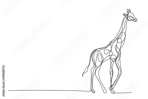 Giraffe Animal Line Art Sketch Illustration. Curve One Line Doodle Giraffe Silhouette Editable Vector Contour. Giraffe Animal Drawing Line Silhouette Pattern Background Decoration Template