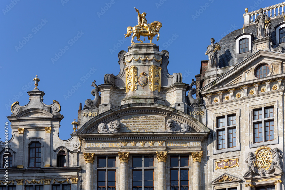 Facade of tenement house The Golden Tree, House of the Corporation of Brewers, Grand Place, Brussels, Belgium