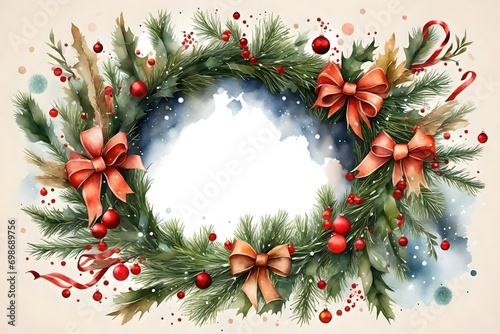 Christmas wreath in watercolor clipart design isolated against different  background  8k. 