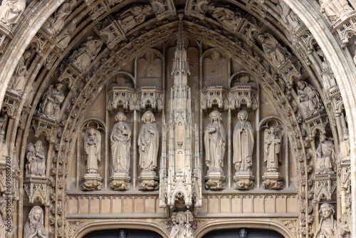 Facade of medieval Church of Our Blessed Lady of the Sablon, Brussels, Belgium
