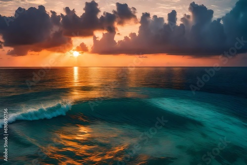  Colorful sunset over ocean on Maldives 