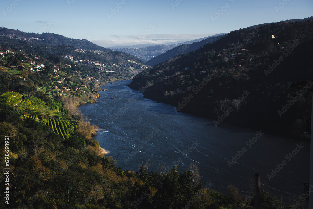 A view of the Douro River in the Douro Valley in late fall. Portugal.